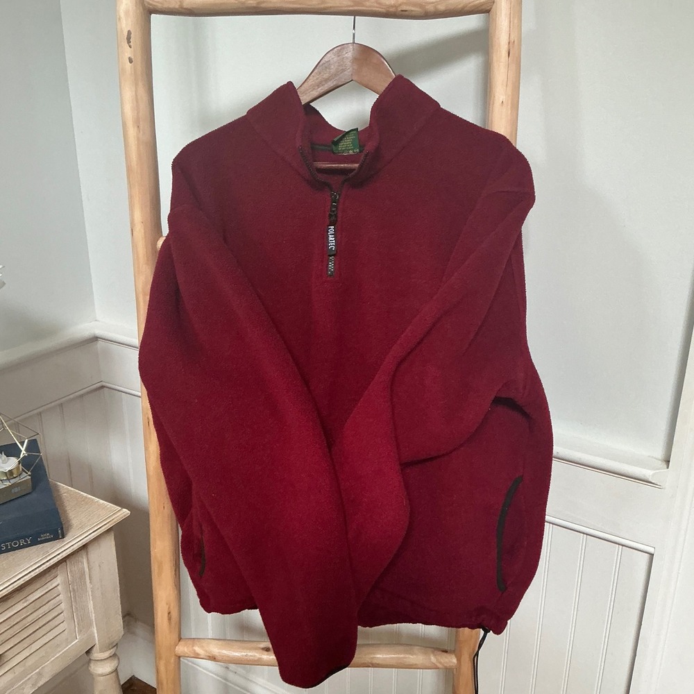 Cabelas Polartec Fleece Quarter Zip Pullover Mens XL Burgundy Red Made in Canada